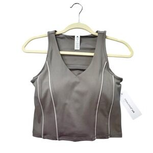 NWT Yogalicious Lux Race Me Tank Women's Gray Crop Top Padded Sz Small